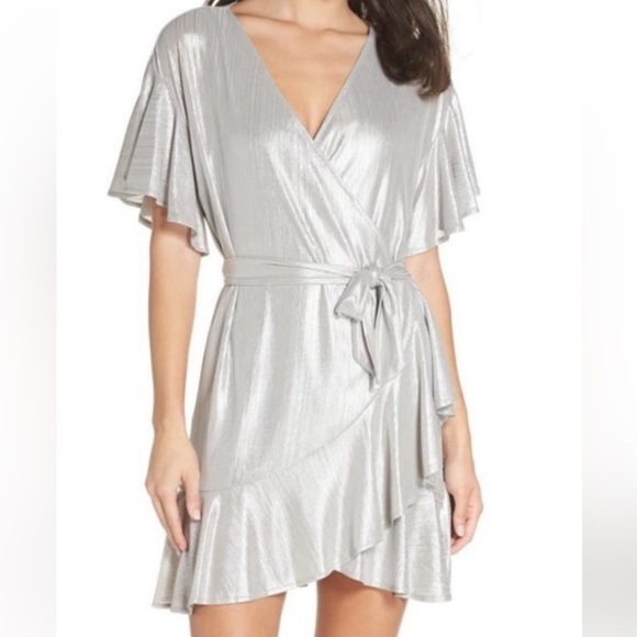 BB Dakota Dresses & Skirts - NEW BB Dakota Metallic Ruffle Wrap Dress